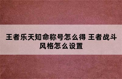 王者乐天知命称号怎么得 王者战斗风格怎么设置